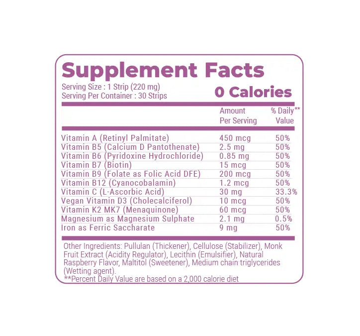 NutriHugs MultiVitamins Supplement Facts with ingredients and additional information.